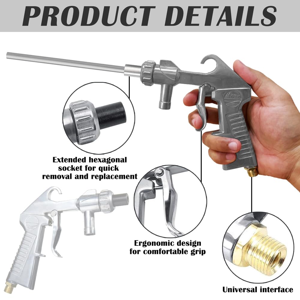 EUMAYES Sandstrahlpistole Druckluft Set, Sandstrahlen Pistole Kit mit Langer Sandstrahldüse und Metalldüsen von 5MM/6MM Kaliber, 1M Langem Gummischlauch und Luftanschlussnippel für Sandstrahlen