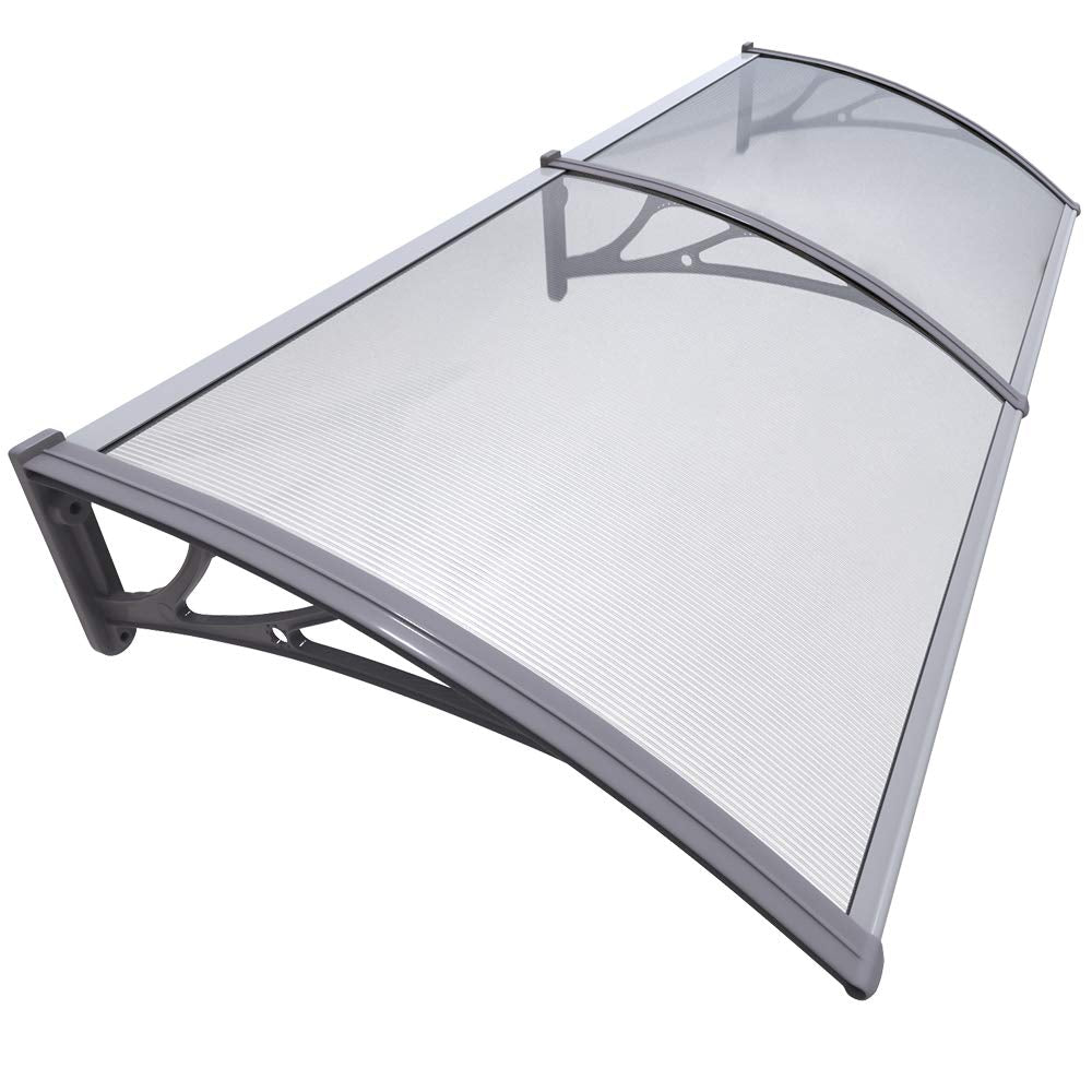 VOUNOT Vordach für Haustür 200 x 80 cm, Überdachung Haustür aus Aluminium und Polycarbonat, Transparentes Pultbogenvordach, Pultvordach, Grau