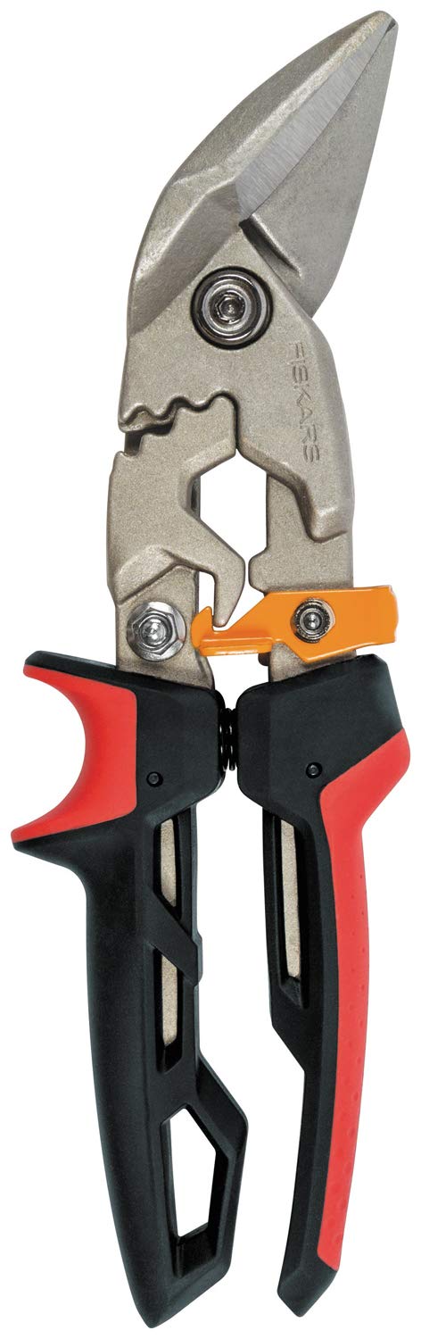 Fiskars Blechschere, Versetzter linker Schnitt, Bis zu 40% mehr Kraft, Länge 252 cm, Wärmebehandelter Stahl/Kunststoff, Schwarz/Rot/Orange, PowerGear, 1027211