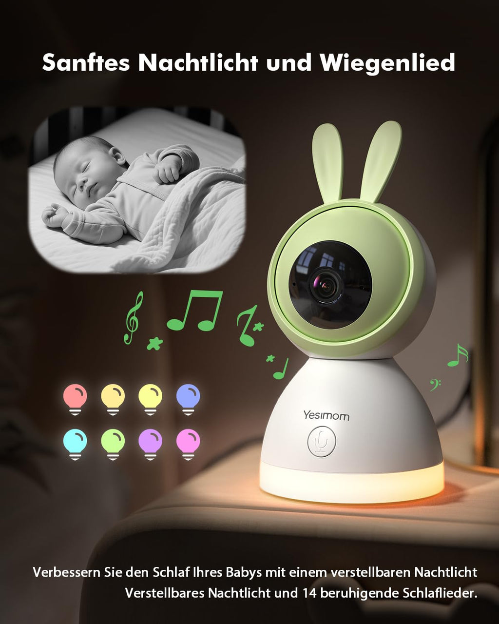 YESIMOM Babyphone mit Kamera 1080P HD PTZ 360°, 4.3" WLAN Baby Monitor mit App, IR Nachtsicht, 4X Zoom, Video Babyfon mit Bewegungs-/Geräuscherkennung, 2-Wege-Audio, Auto-Tracking, Bereichsalarme