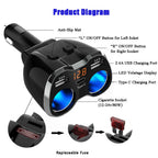 USB C Auto Ladegerät Zigarettenanzünder Verteiler Adapter Splitter Typ C KFZ Ladegerät 2 Fach Steckdose 12V/24V DC 120W mit LED 12V/24V DC 120W LED Voltmeter Schalter Dual USB Port