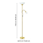 EGLO Stehlampe Up 2, 2 flammige Stehleuchte, Standleuchte aus Metall, Glas und Kunststoff, Wohnzimmerlampe in Messing-Matt, Weiß, Lampe mit Schalter, Deckenfluter mit Leselampe, E27 E14