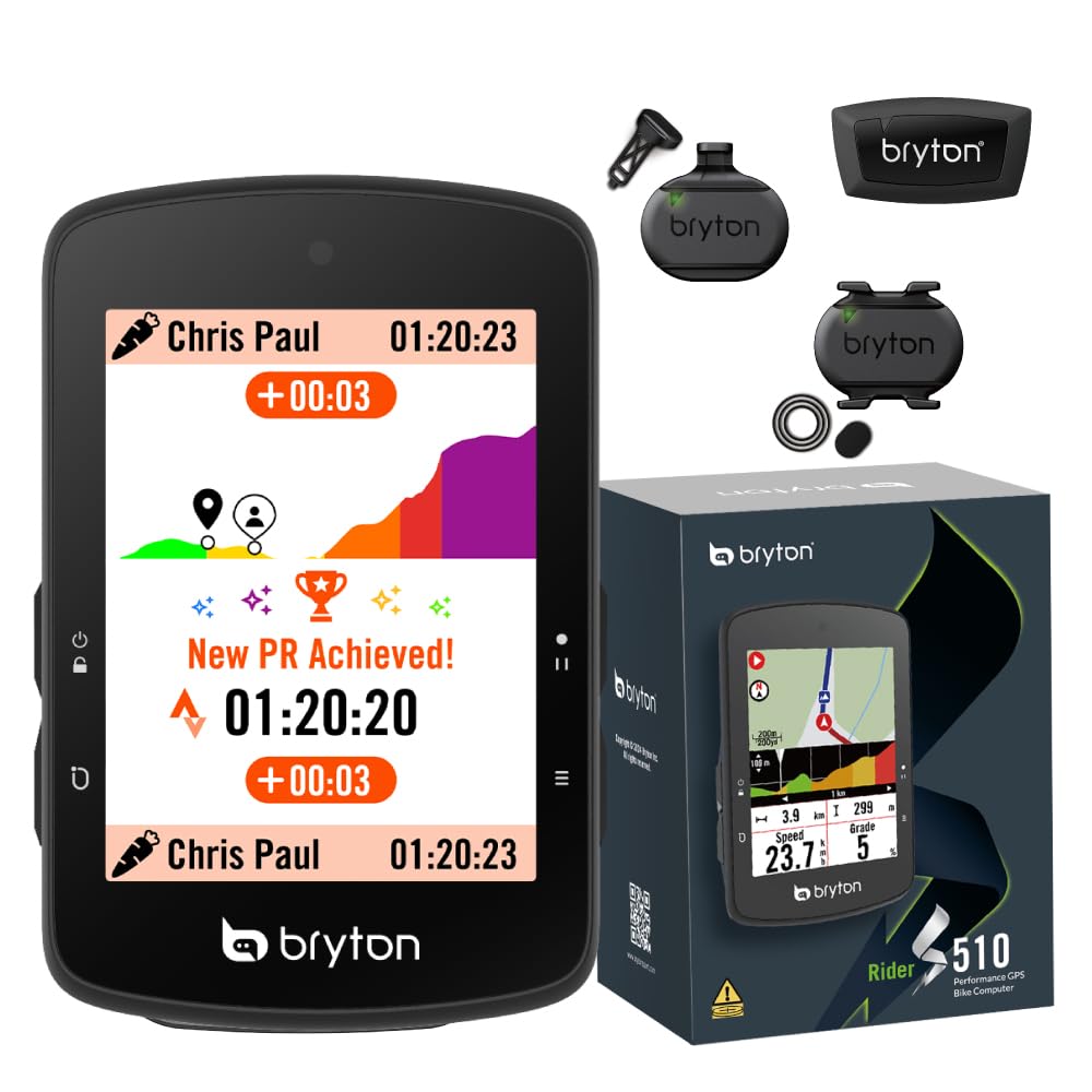 Bryton Rider S510 Sensor-Bundle 2,8-Zoll-Farb-LCD-Touchscreen GPS-Fahrradcomputer, Offline-EU-Karte, kompatibel mit Fahrrad-Radar, 30 Stunden Akkulaufzeit