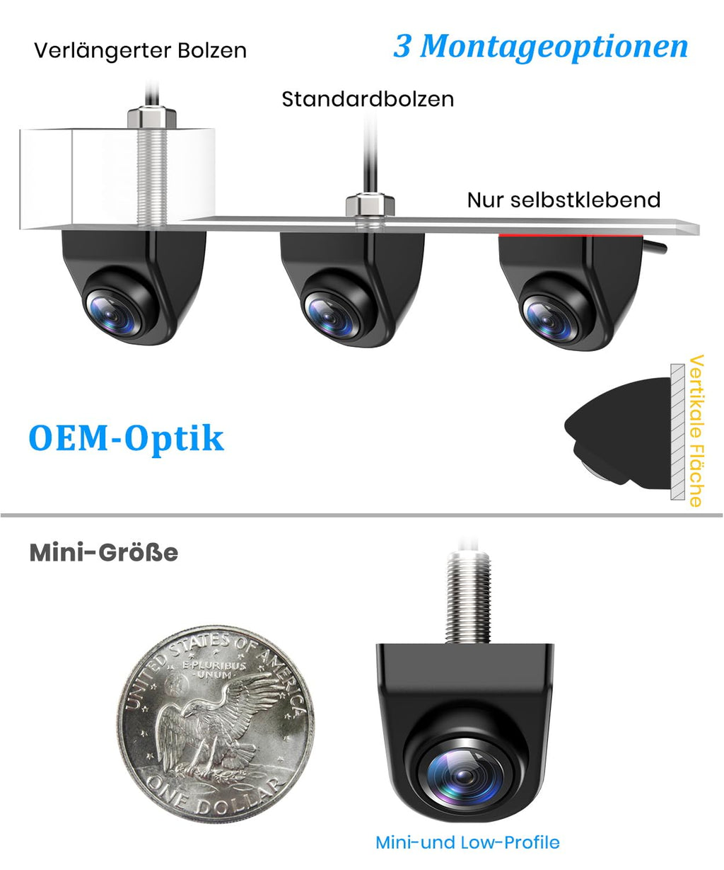 AUTO-VOX Rückfahrkamera:6 Systeme auf Knopfdruck,180° Weitwinkel,Keine Fischaugenoptik,OEM Look für Verdeckten Einbau,1080P HD-Bild,IP69K Wasserdicht Rückfahrkamera für Auto,SUV und Pkw