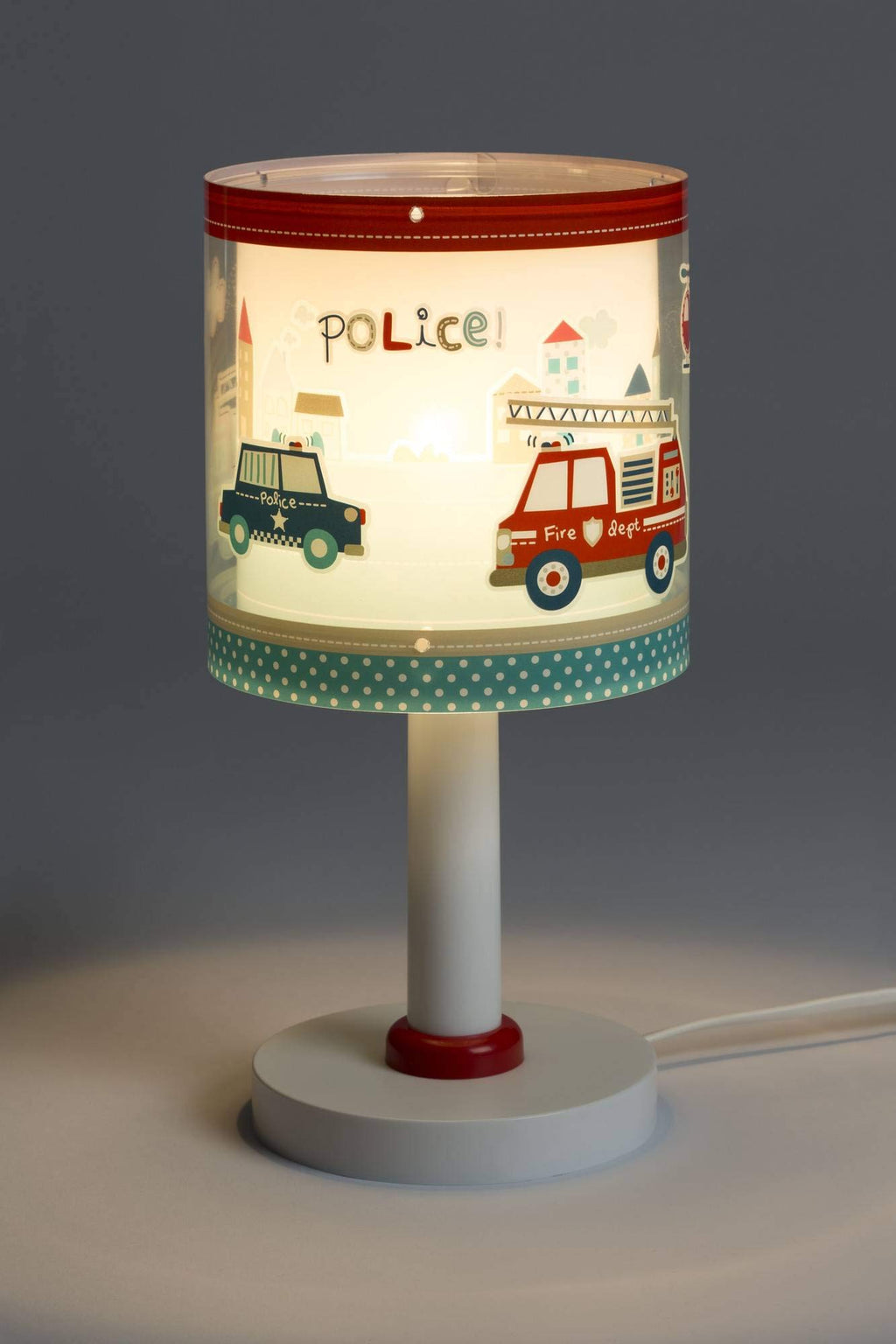 Dalber Kinder Tischlampe Nachttischlampe kinderzimmer Polizei Feuerwehrmänner Autos Police, 60611, E14, Blau