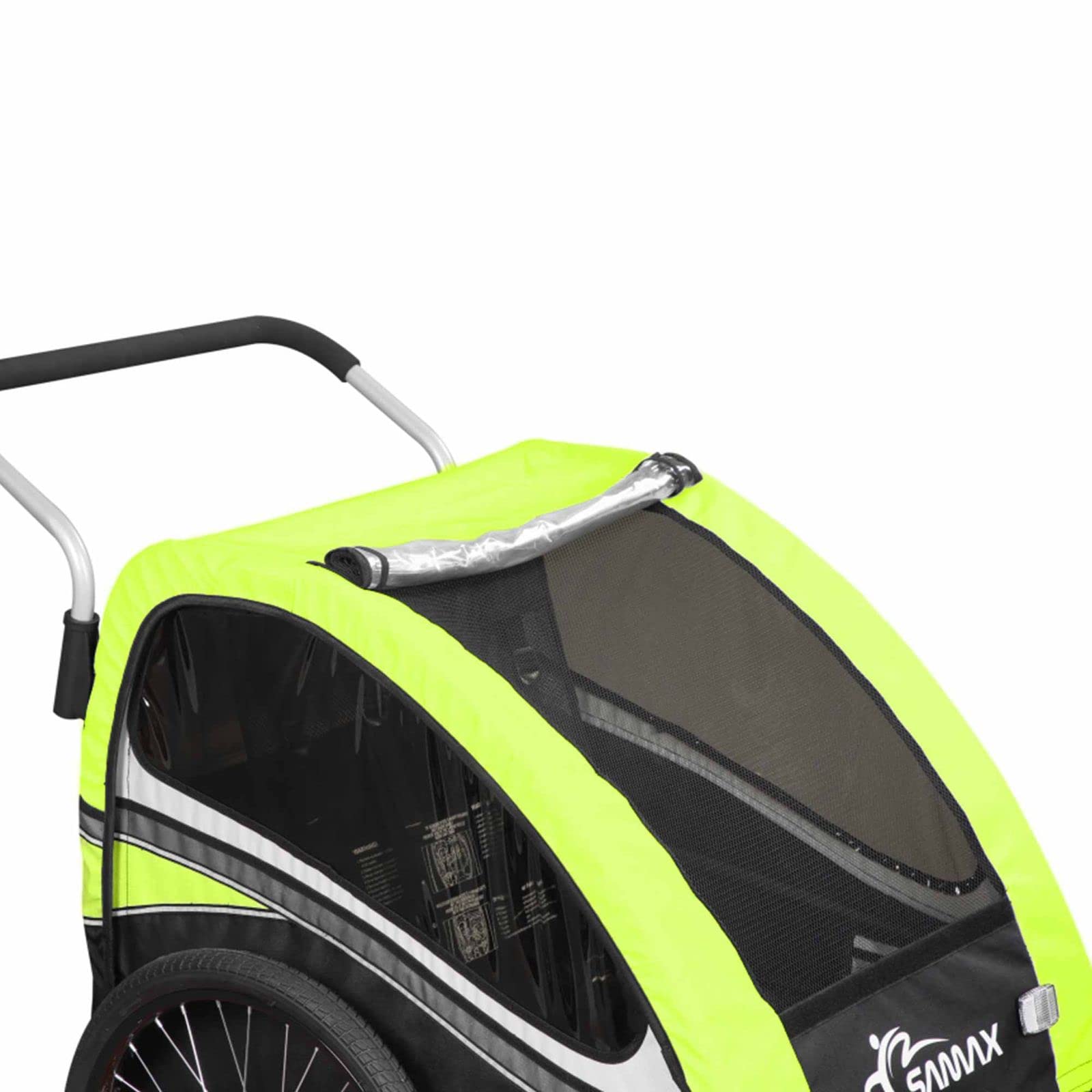 SAMAX Fahrradanhänger Jogger 2in1 360° drehbar Kinderanhänger Kinderfahrradanhänger Transportwagen vollgefederte Hinterachse für 2 Kinder in Grün - Black Edition