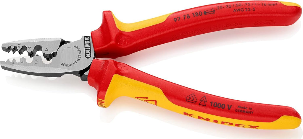 KNIPEX Crimpzange für Aderendhülsen isoliert mit Mehrkomponenten-Hüllen, VDE-geprüft 180 mm, 97 78 180
