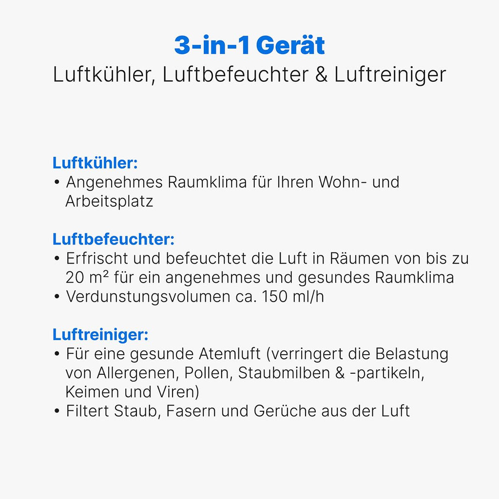 Clatronic 3in1 Luftkühler, Luftentfeuchter und Luftreiniger, 3 Stufen, 8 Std. Timer, inkl. Fernbedienung, 4,5 Liter Wassertank, 90° oszillierend, 4 Rollen, 70 Watt, LK 3742 schwarz