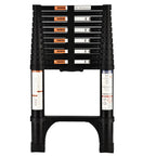 HBTower Teleskopleiter 3,8 m aus Aluminium, Klappbare Ausziehleiter mit Rutschfesten Füßen, Robust & Tragbar, Tragkraft 150 kg, Ideal für Dachrinnenreinigung & Außenreparaturen, Schwarz