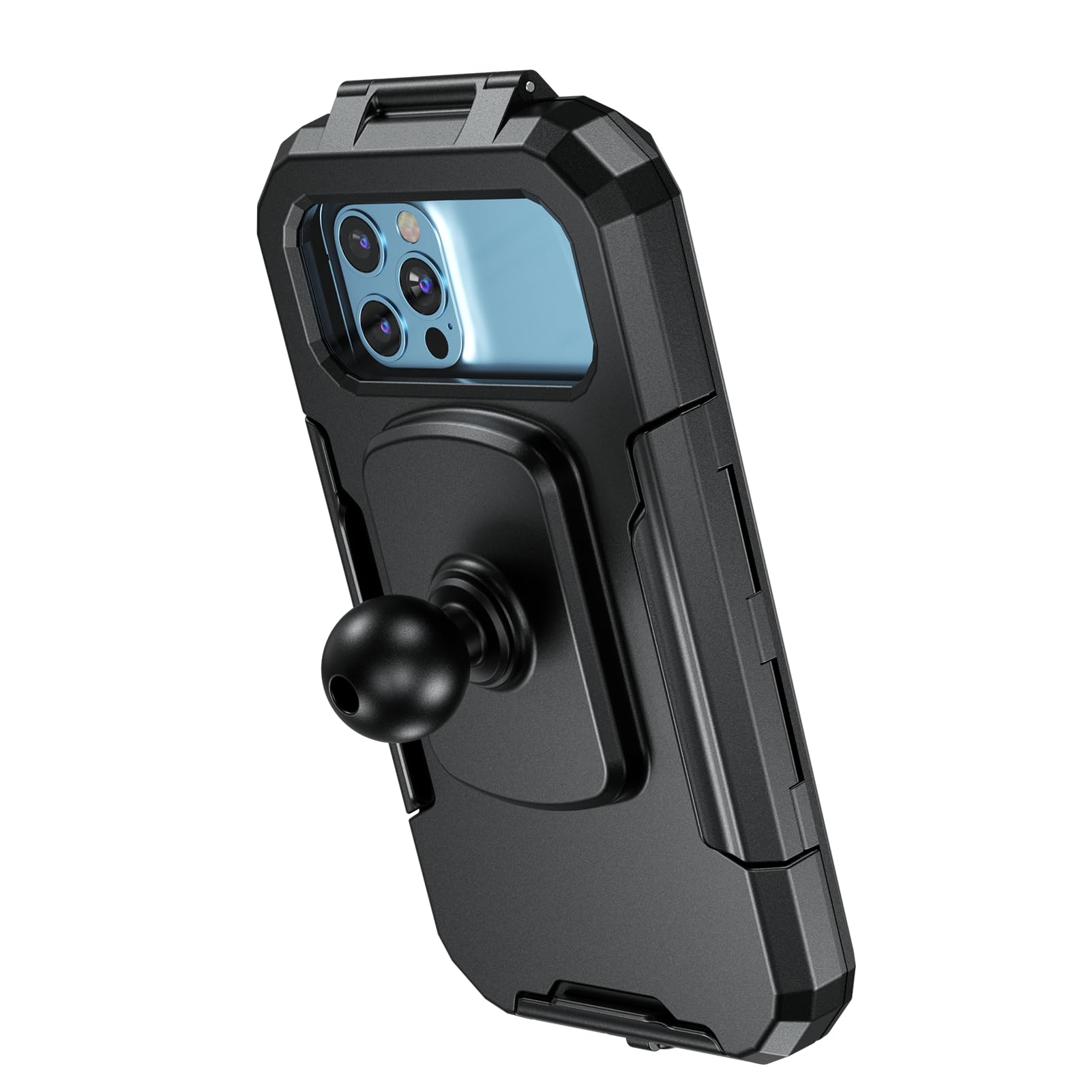 iMESTOU wasserdichte Motorrad Telefonhalterung IP66 mit 2,5 cm Kugelkopf 360° Drehbar Passend für RAM B Größe Zubehör, Geeignet für 5,5"-6,8" Smartphones mit max. Dicke 1,1 cm (Größe L)