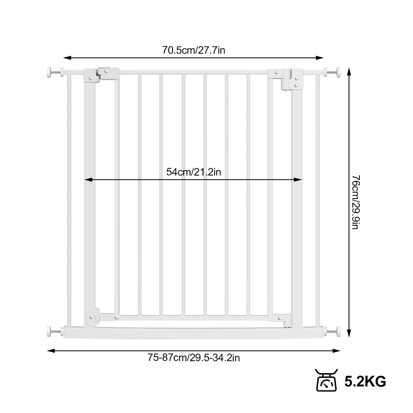WOLTU Treppenschutzgitter 75–87 cm, Türschutzgitter aus Metall, mit/ohne Bohren, Auto-Close, 90°-Stopp, beidseitig schwenkbar, 2 Riegel, einhändig zu öffnen,Weiß