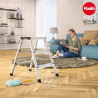Hailo D60 StandardLine Alu-Klapptritt-Leiter - 2x3 Stufen belastbar bis 150 kg - Trittleiter mit Klappsperre - Füße mit Soft-Grip-Sohle - platzsparend zusammenklappbar - Aluleiter rostfrei - Silber