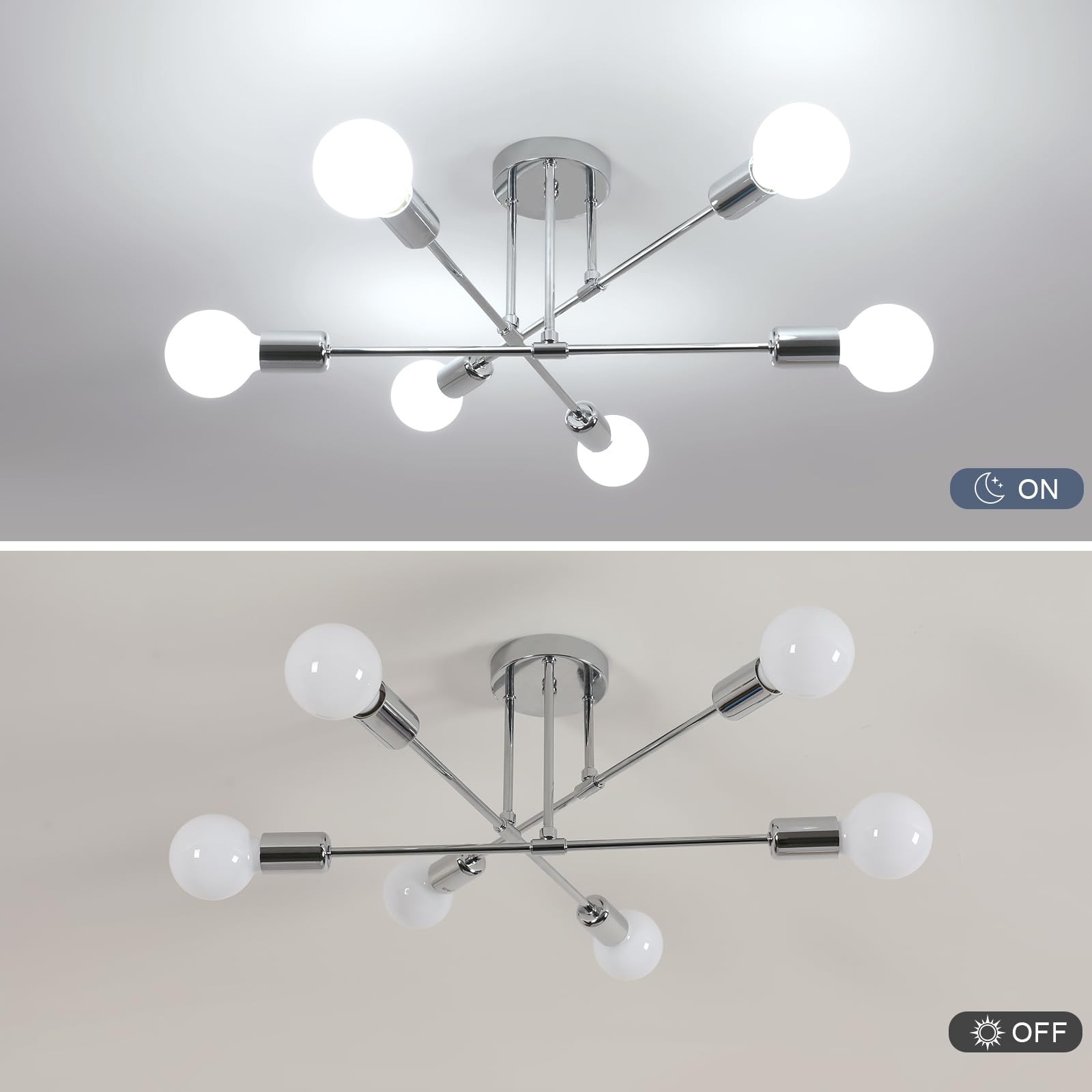Comely Vintage Deckenlampe Industriell, 6 Flammig E27 Retro Wohnzimmerlampe Modern Chrom, Deckenleuchte Metall Design für Küche Wohnzimmer Schlafzimmer