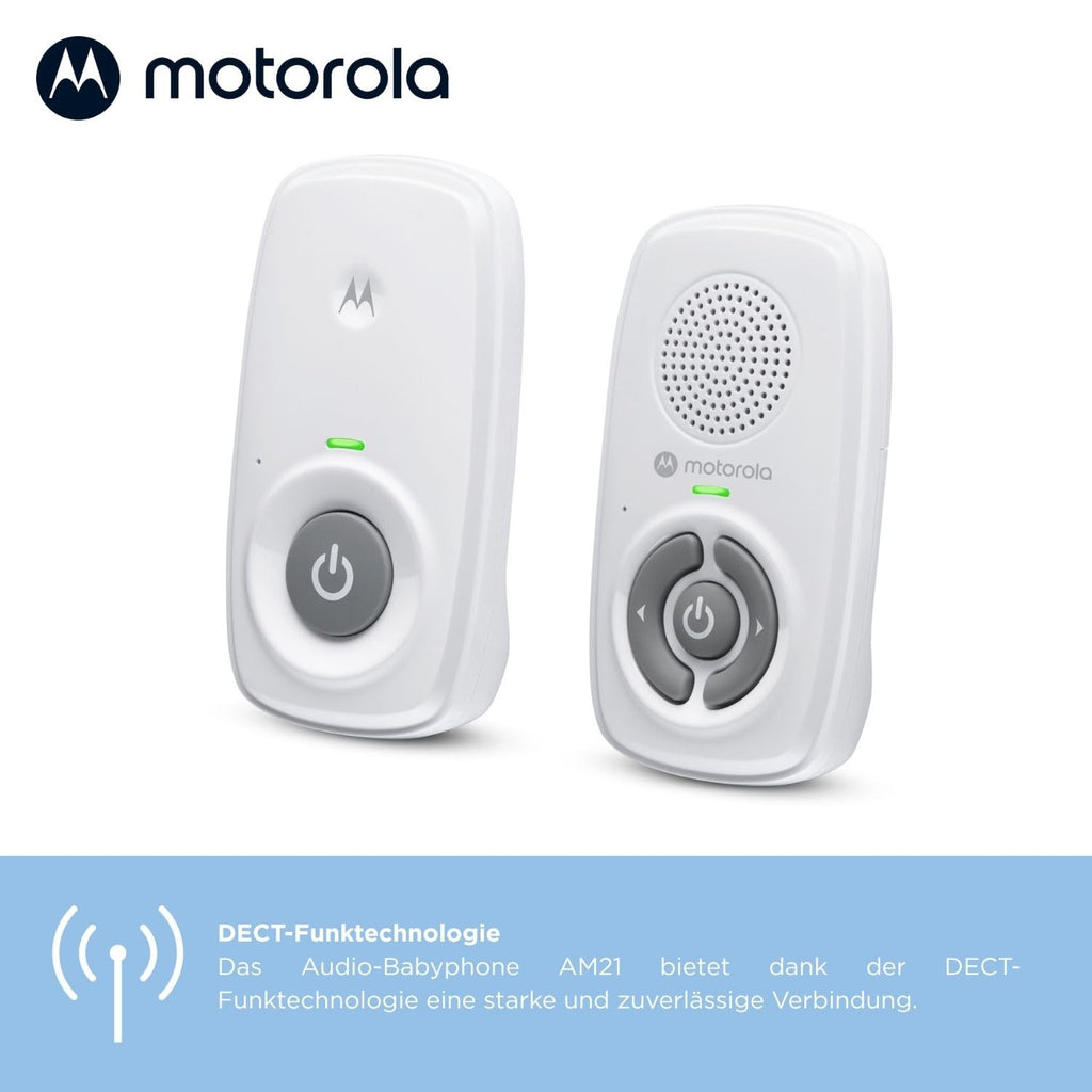 Motorola Nursery AM21 Audio-Babyphone – Digitaler Monitor mit DECT-Technologie zur Audioüberwachung – große Reichweite – hochempfindliches Mikrofon – Weiß