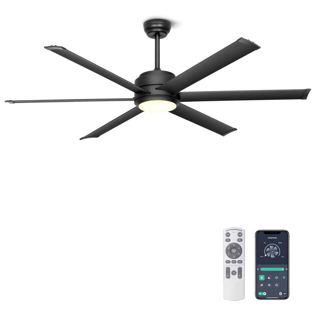 Ohniyou Deckenventilator mit Beleuchtung, Fernbedienung und App,152,4 cm (60 Zoll), dimmbar, Gleichstrommotor, großer Deckenventilator für Terrasse, Wohnzimmer