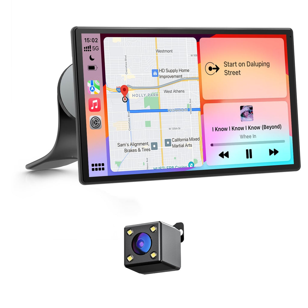 Avylet 9 Zoll Wireless Carplay Display für Apple Carplay & Android Auto, Tragbarers Carplay Autoradio mit Magnetischer Halterung, OTA-Updates, IP67 Rückfahrkamera, GPS Navigation, Bluetooth 5.0