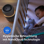 Philips 5000 Series Smart Verdunstungsbefeuchter für 45m², 12dB Ultra-leise, Schlafmodus, 99% weniger Bakterien mit NanoCloud, 300 ml/h, 4,5L Tank, Feuchtigkeitssensor, Timer, Schwarz (HU5600/03)