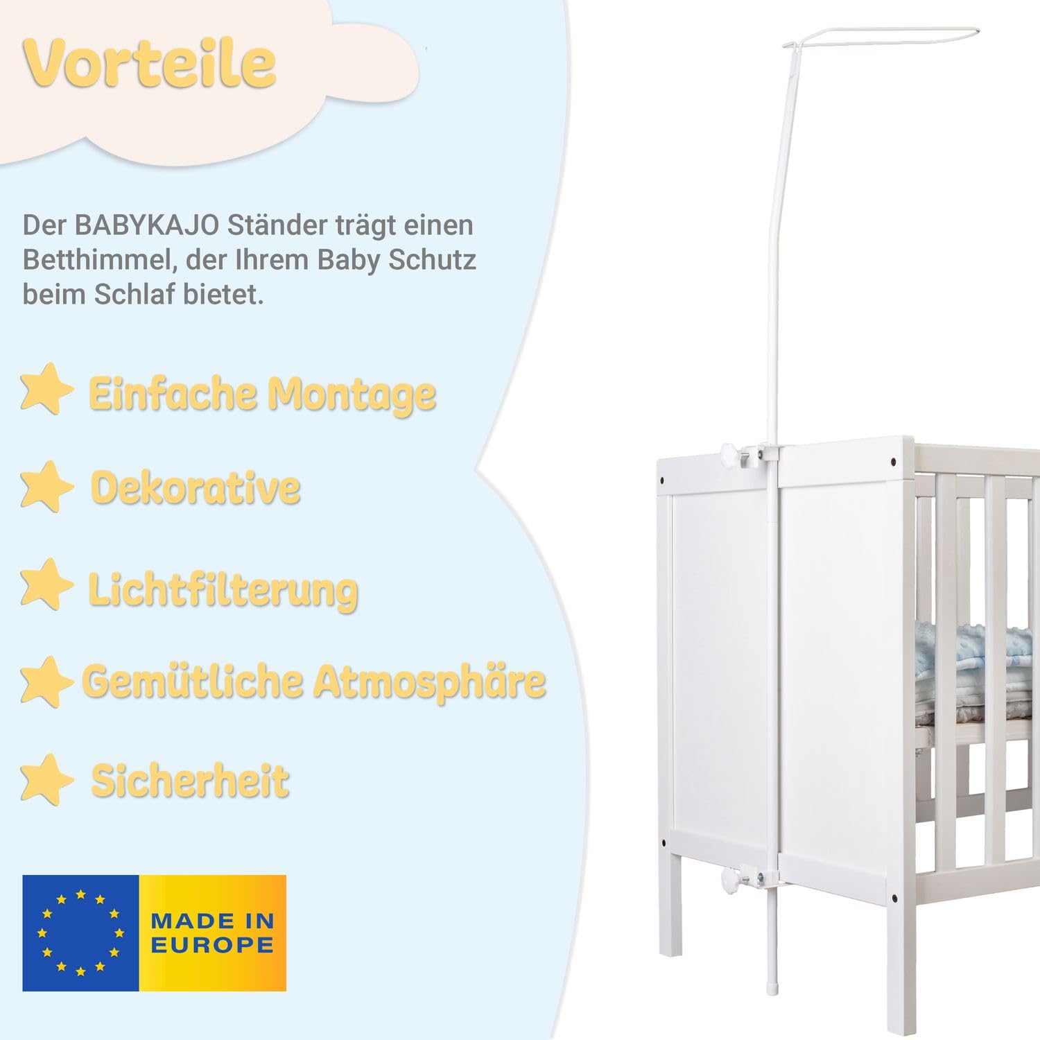 Babykajo Betthimmel Stange - Montierbare Himmelstange für Babybetten. Gestell aus Metall für Babybett Himmel Jungen und Mädchen - Gestell ohne Betthimmel.