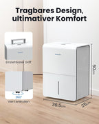 Newentor Luftentfeuchter elektrisch 25L, Entfeuchter elektrisch keller, Raumentfeuchter elektrisch, Dehumidifiers for home für 215m³/80m², mit Timer, Filter, Ablaufschlauch, 10 J. Gar.