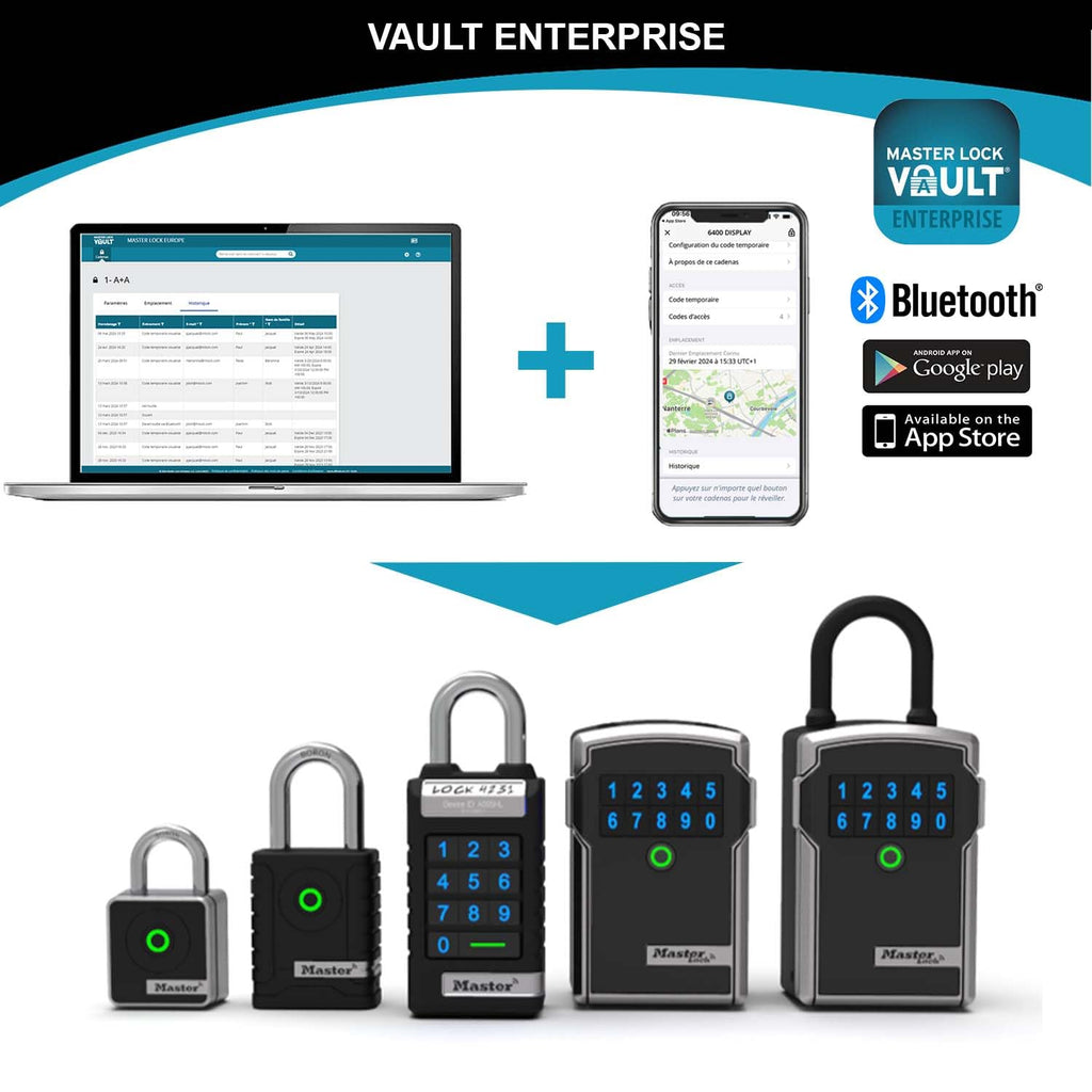 Master Lock Smart Connected Schlüsseltresor zur Wandmontage, Bluetooth oder Kombination, mittel 83 x 127 x 59 mm, Outdoor, für Profis, Schwarz und Grau