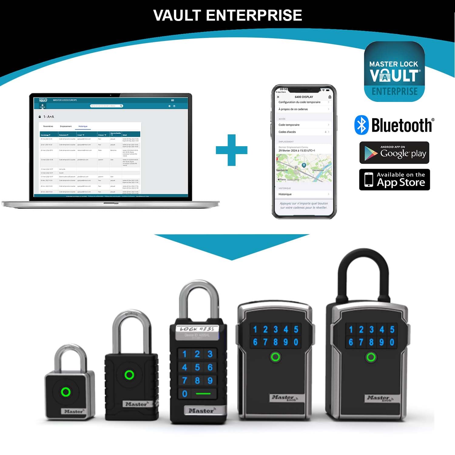 Master Lock Smart Connected Schlüsseltresor zur Wandmontage, Bluetooth oder Kombination, mittel 83 x 127 x 59 mm, Outdoor, für Profis, Schwarz und Grau