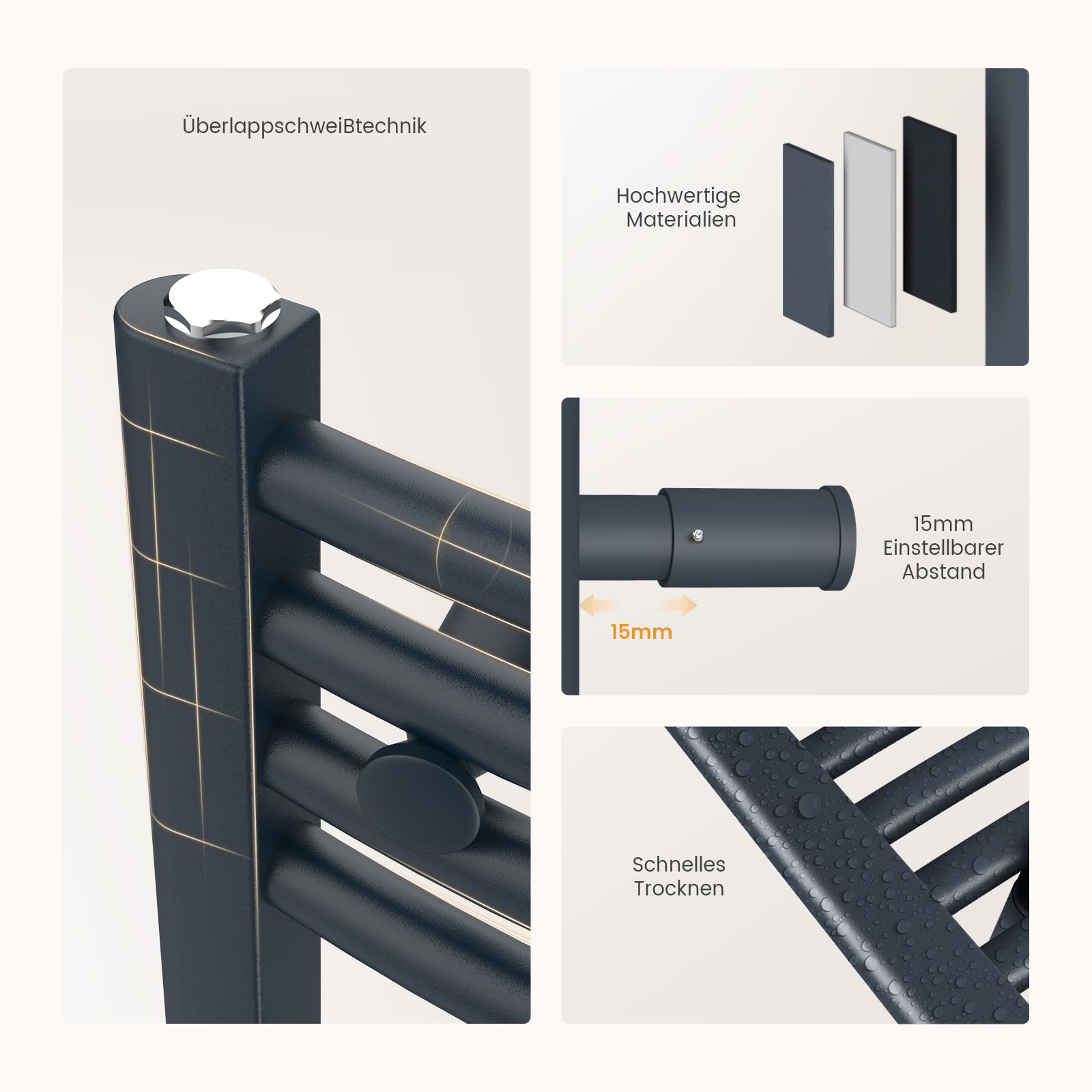 EMKE WiFi Badheizkörper Elektrisch 1200x600 mm - Gebogen Handtuchheizkörper Elektrisch, Elektrischer Handtuchtrockner Handtuch Heizkörper Bad mit Thermostat und Heizstab - 600W, Anthrazit