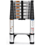 HBTower Teleskopleiter 3,8 m aus Aluminium, Klappbare Ausziehleiter mit Rutschfesten Füßen, Robust & Tragbar, Tragkraft 150 kg, Ideal für Dachrinnenreinigung & Außenreparaturen, Silber