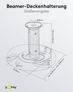 Goobay BeamerFlex Projektor-Deckenhalterung – für kleine bis mittlere Größen (bis zu 10 kg) – beweglich um 15° neigbar und 360° schwenkbar – Höhenverstellung – einfache Installation – Weiß 51896