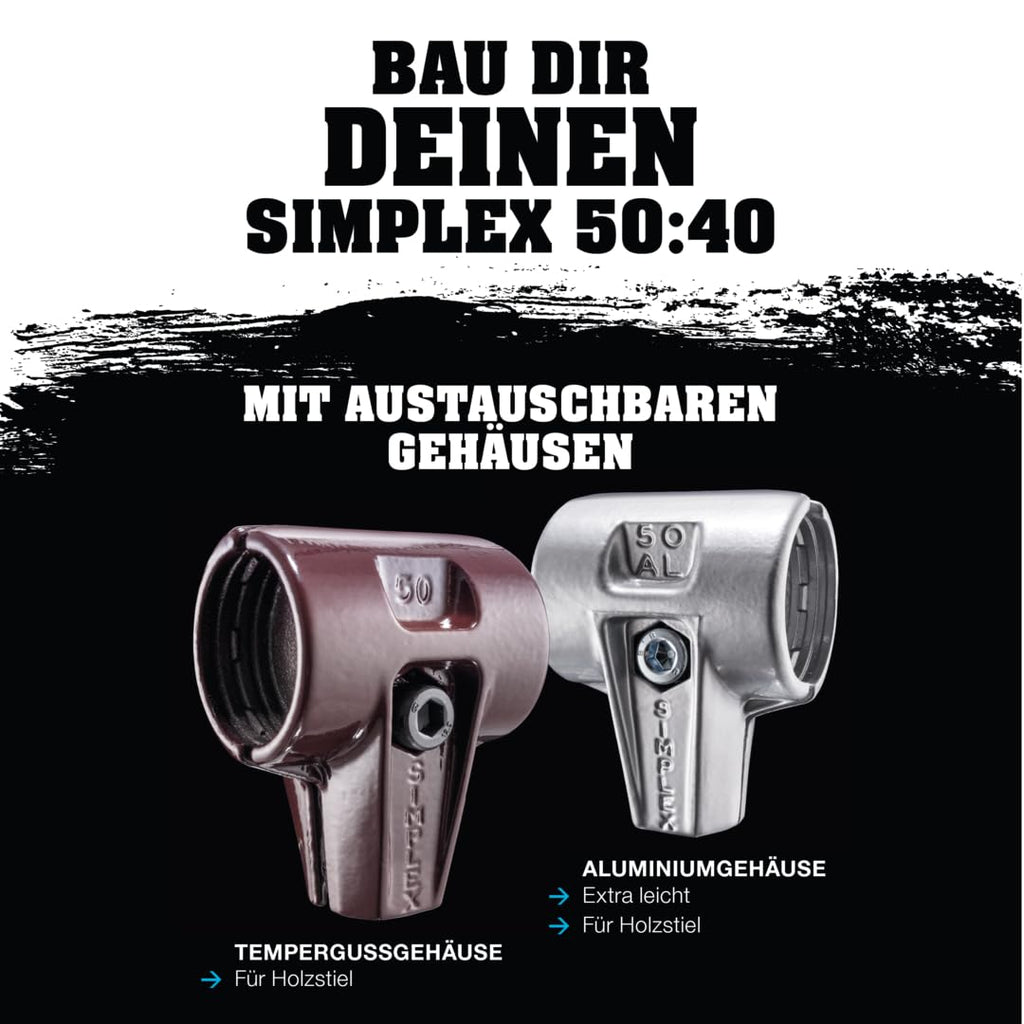 SIMPLEX-Schonhammer, TPE-soft/Superplastik; mit Tempergussgehäuse und hochwertigem Holzstiel | D=50 mm | 3017.051