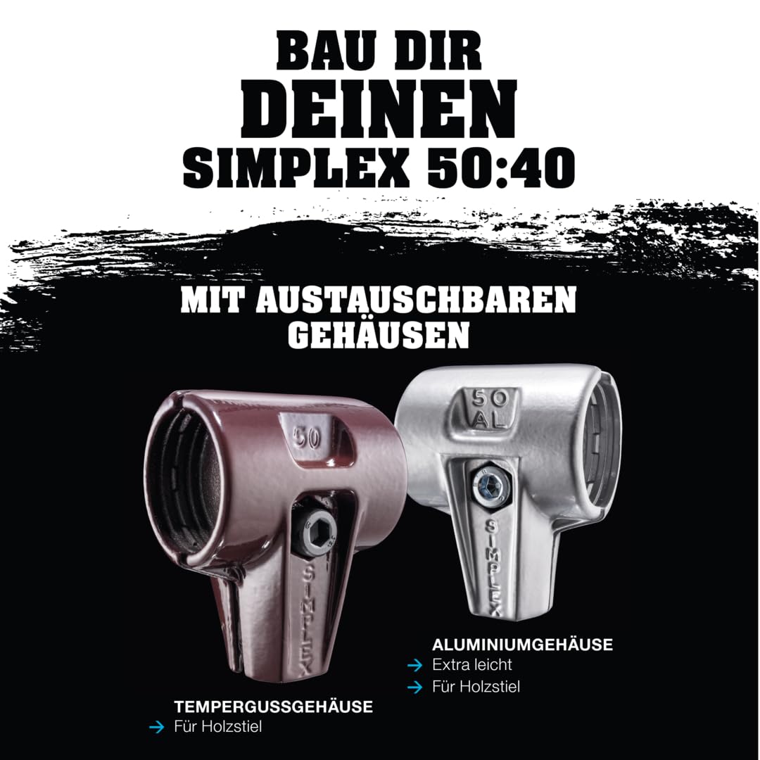 SIMPLEX-Schonhammer, TPE-soft/Superplastik; mit Tempergussgehäuse und hochwertigem Holzstiel | D=50 mm | 3017.051