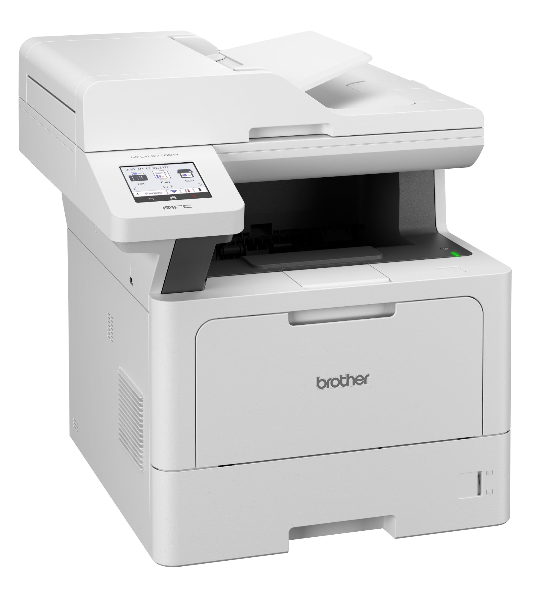 Brother MFC-L5710DW 4-in-1 Mulifunktionsdrucker schwarz weiß (A4, 48 Seiten/Min., 1.200x1.200 DPI, LAN, WLAN, Duplex-ADF, 250 Blatt Papierkassette) weiß/grau