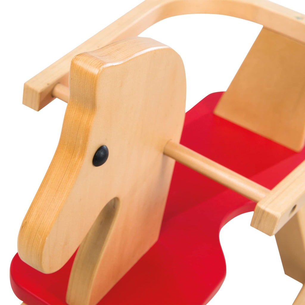 roba Schaukelpferd, Schaukeltier Massivholz natur rot, Schaukelstuhl mitwachsend für Babys und Kleinkinder durch abnehmbaren Schutzring, (1er Pack)