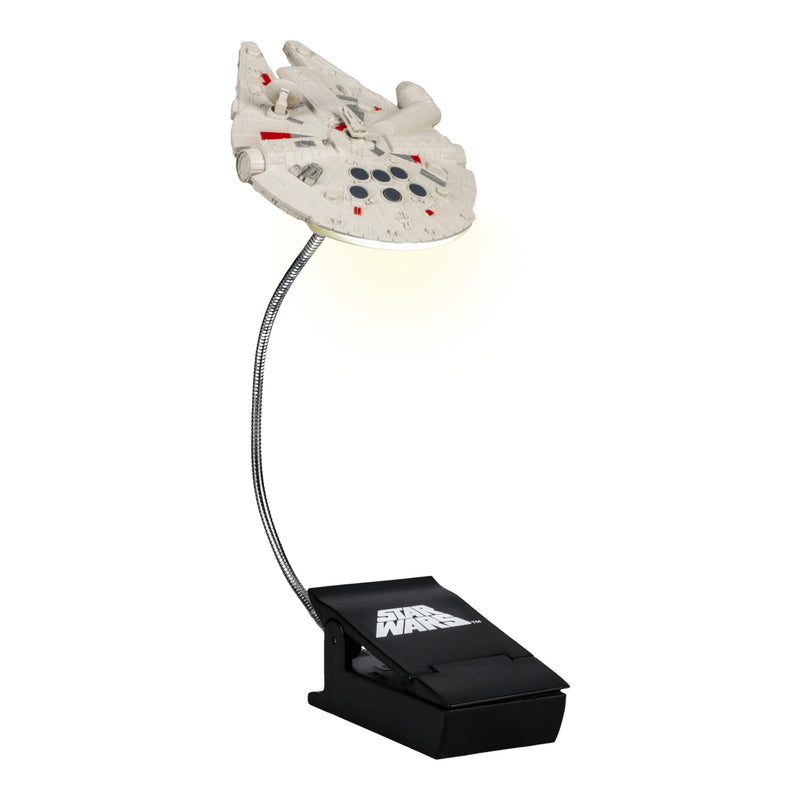 Star Wars Millennium Falcon Buchleuchte zum Anklippen, offiziell lizenziertes Disney-Leselicht, Clip-Lampen-Design mit flexiblem Kabel, mit ikonischem Han Solo Raumschiff, 3 Lichtmodi,