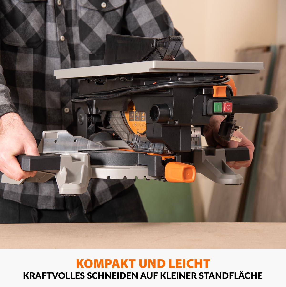 Evolution Power Tools R210MTS-G2 Vielseitige Kapp- und Tischsäge, kompakt, multifunktional, schneidet verschiedene Materialien, TCT-Sägeblatt für Holz, Kunststoff und Metall, 210mm