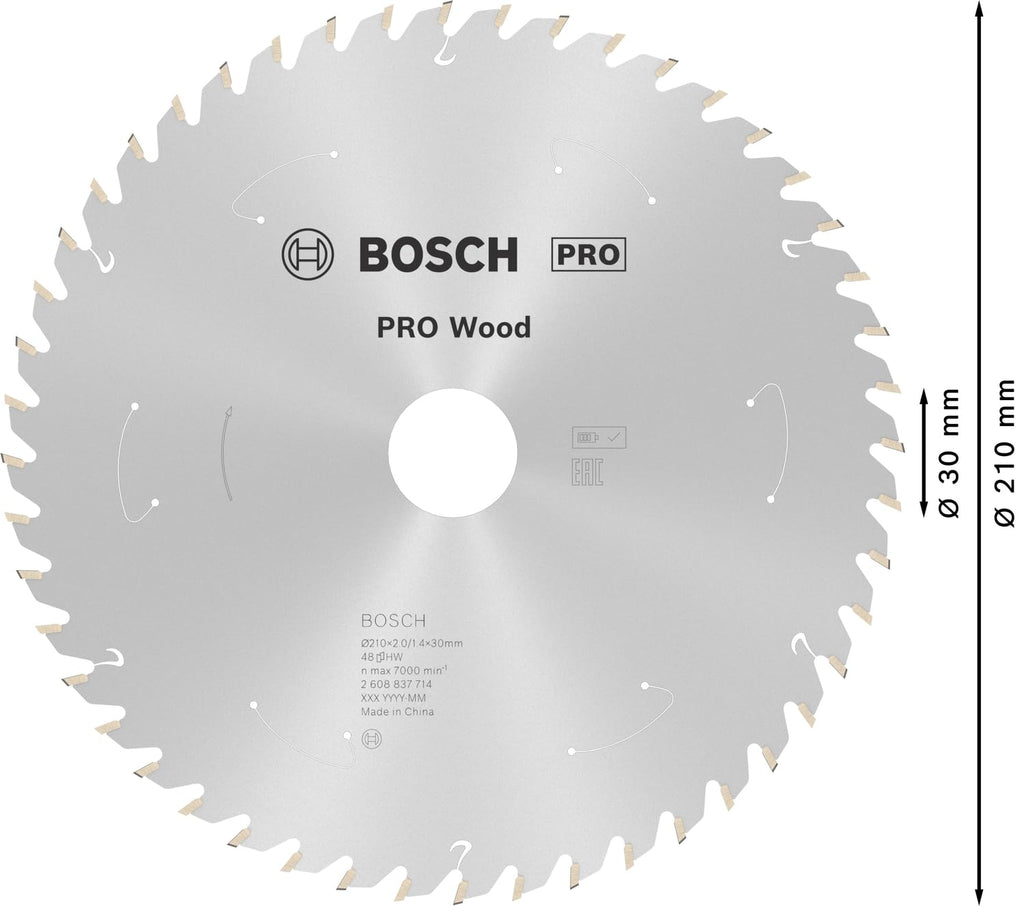 Bosch 1x PRO Wood Kreissägeblätter für Akku-Tischkreissägen (für Weichholz, Hartholz, Ø mm, Professional Zubehör Tischkreissäge)