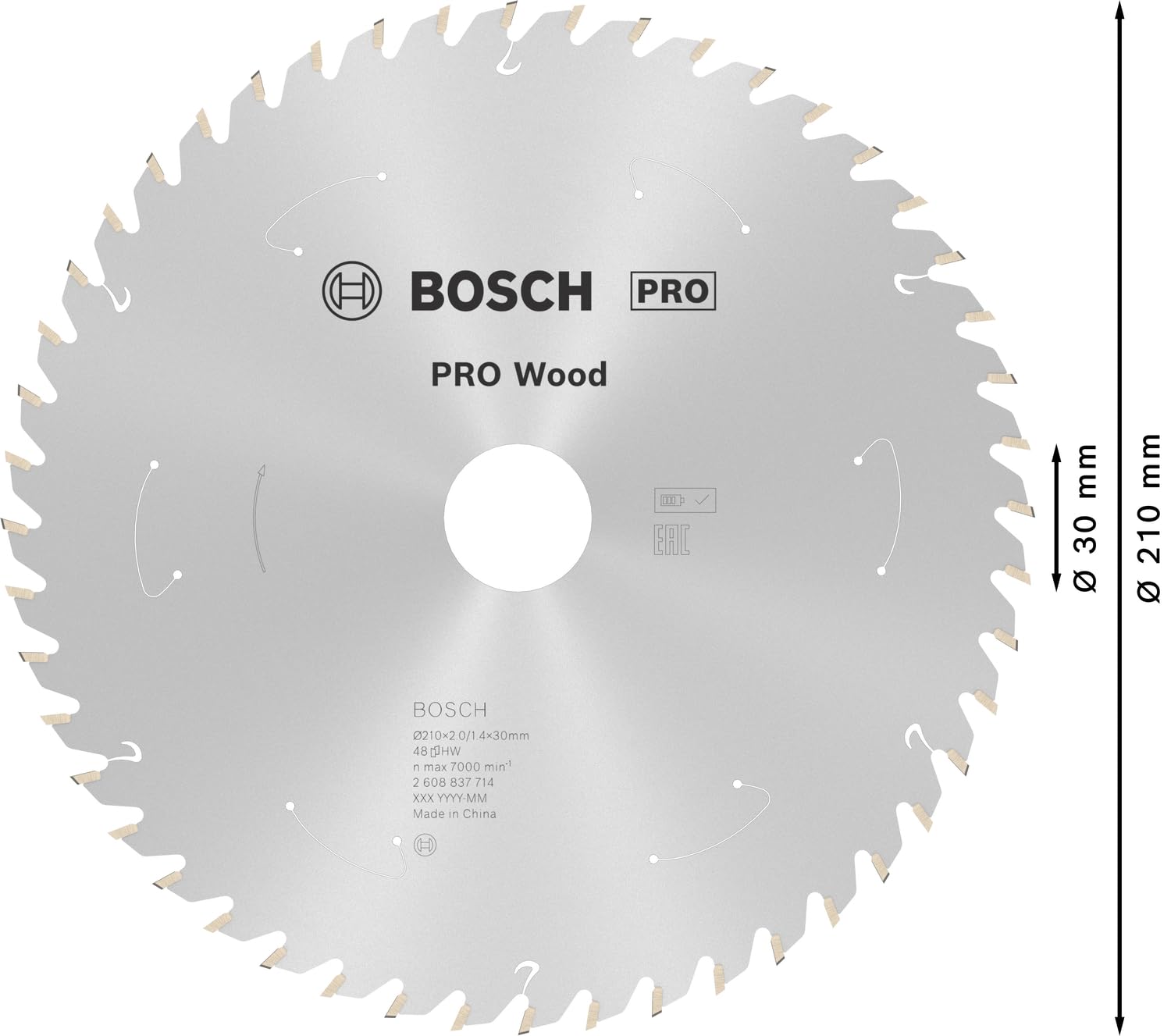 Bosch 1x PRO Wood Kreissägeblätter für Akku-Tischkreissägen (für Weichholz, Hartholz, Ø mm, Professional Zubehör Tischkreissäge)