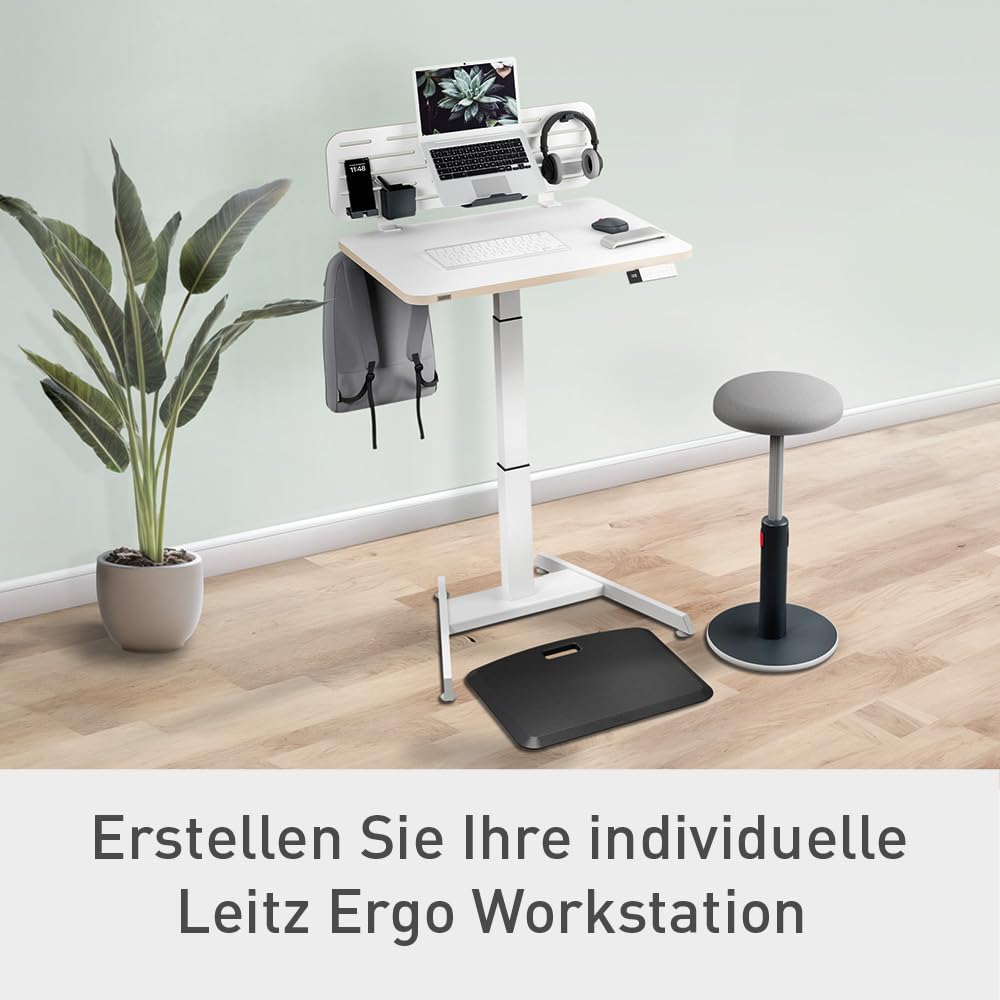 Leitz Ergo Elektrischer Sitz-/Steh-Schreibtisch, Kompaktes & höhenverstellbares Stehpult, Belastbar bis 80 kg, Mit Kabelführung, 80 x 60 cm, Für Büros & Home Office, Ergo-Serie, Weiß, 65340001