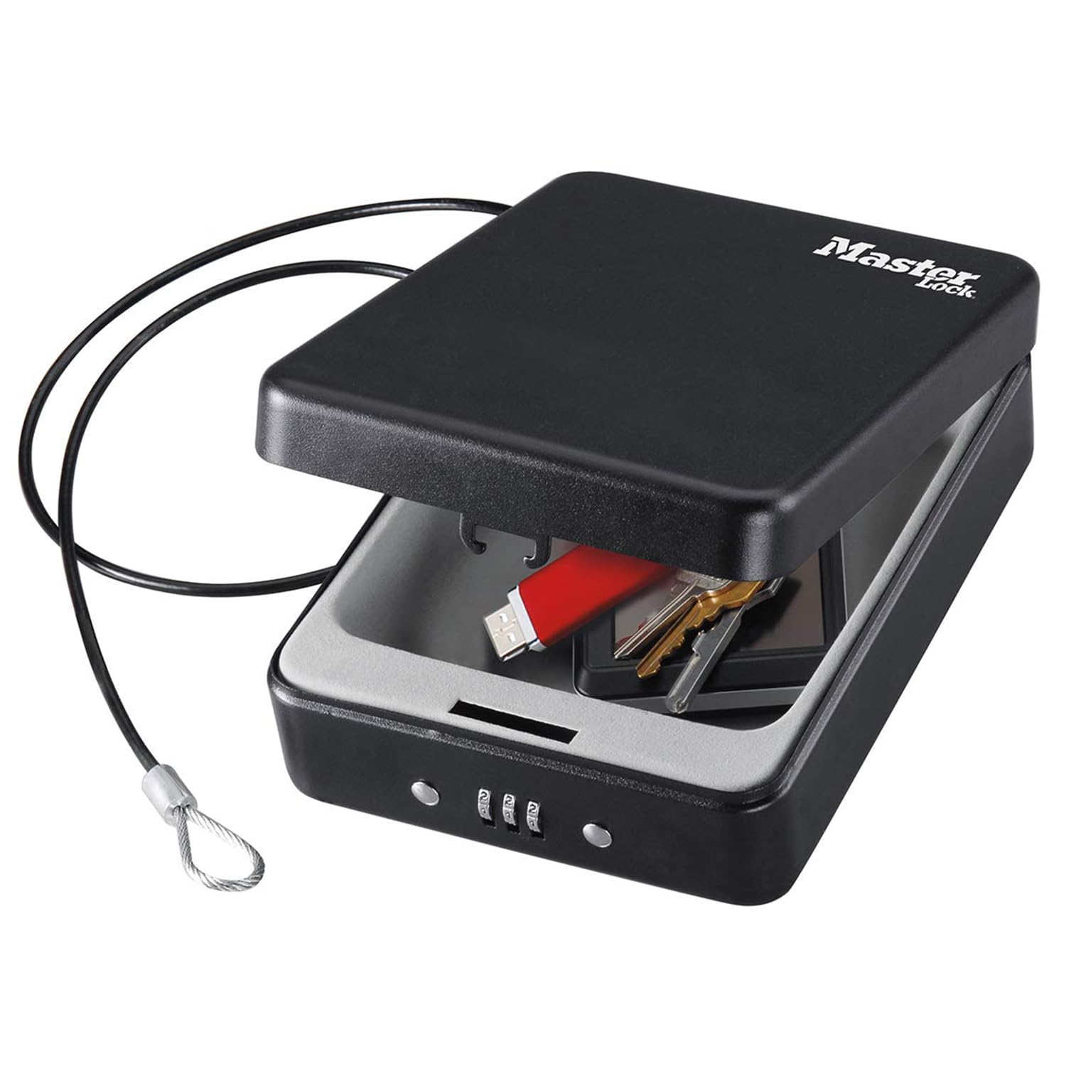 MASTER LOCK Kompakttresor [Kombination] [mit Kabel] P005CEURBLKHRO – Ideal für Scheckbücher, Schmuck, Ausweise, Smartphone und mehr