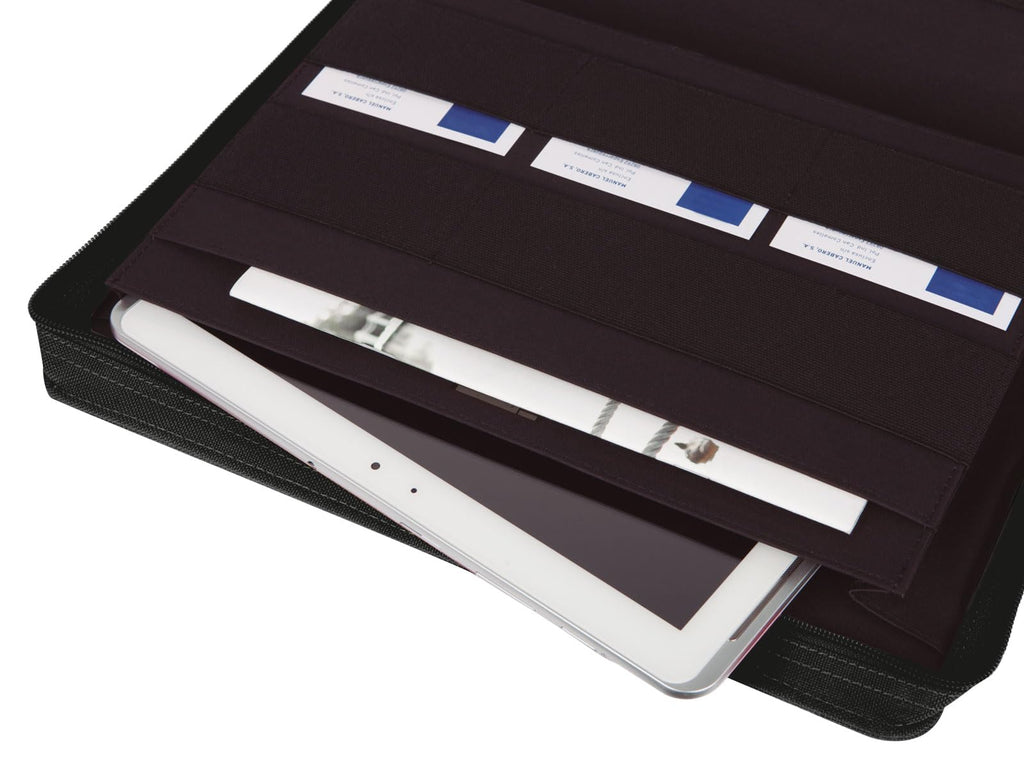 Finocam - A4 Dokumentenmappe SERIE 00- Schwarz | Dokumentenmappe aus Polyester | Dokumentenmappe mit Reißverschluss - Stifthalter und Innentasche für Tablet | Mit Notizblock