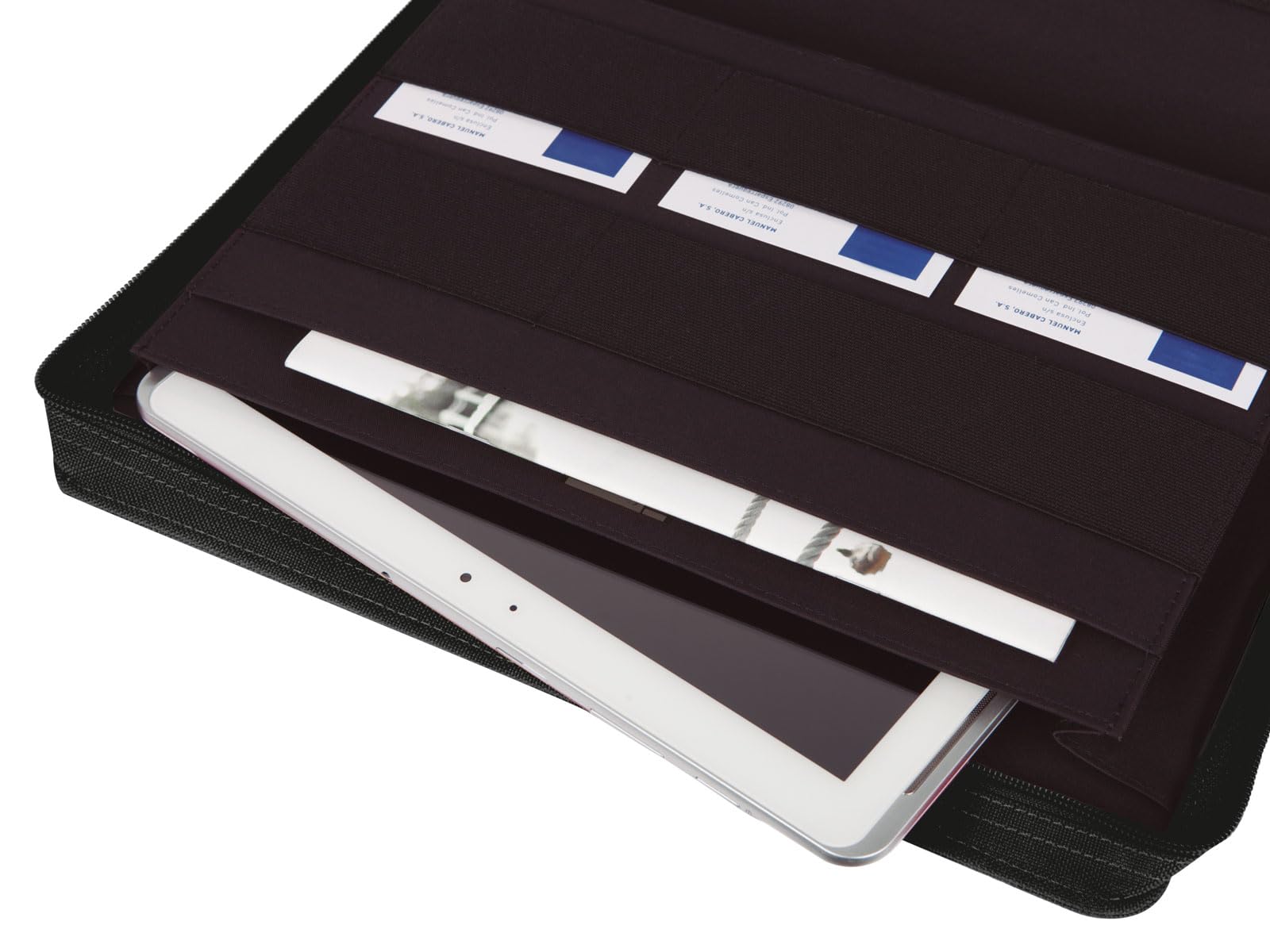 Finocam - A4 Dokumentenmappe SERIE 00- Schwarz | Dokumentenmappe aus Polyester | Dokumentenmappe mit Reißverschluss - Stifthalter und Innentasche für Tablet | Mit Notizblock