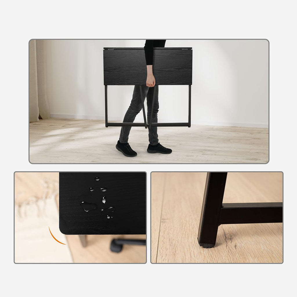 MEUBLE COSY Klapptisch Kleiner Klappbarer Schreibtisch Laptoptisch aus Holz und Metall Computertisch fürs Büro, Wohnzimmer, Home Office, Industrie-Design, Schwarz
