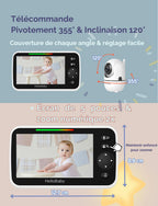 HelloBaby Babyphone mit 2 Kameras, Kein WLAN, 5" Geteilter Bildschirm, 355°/120° Schwenken-Neige Babyphone, ECO, 2 Wege Audio, Nachtsicht, 3500 mAh Akku, 8 Schlaflieder
