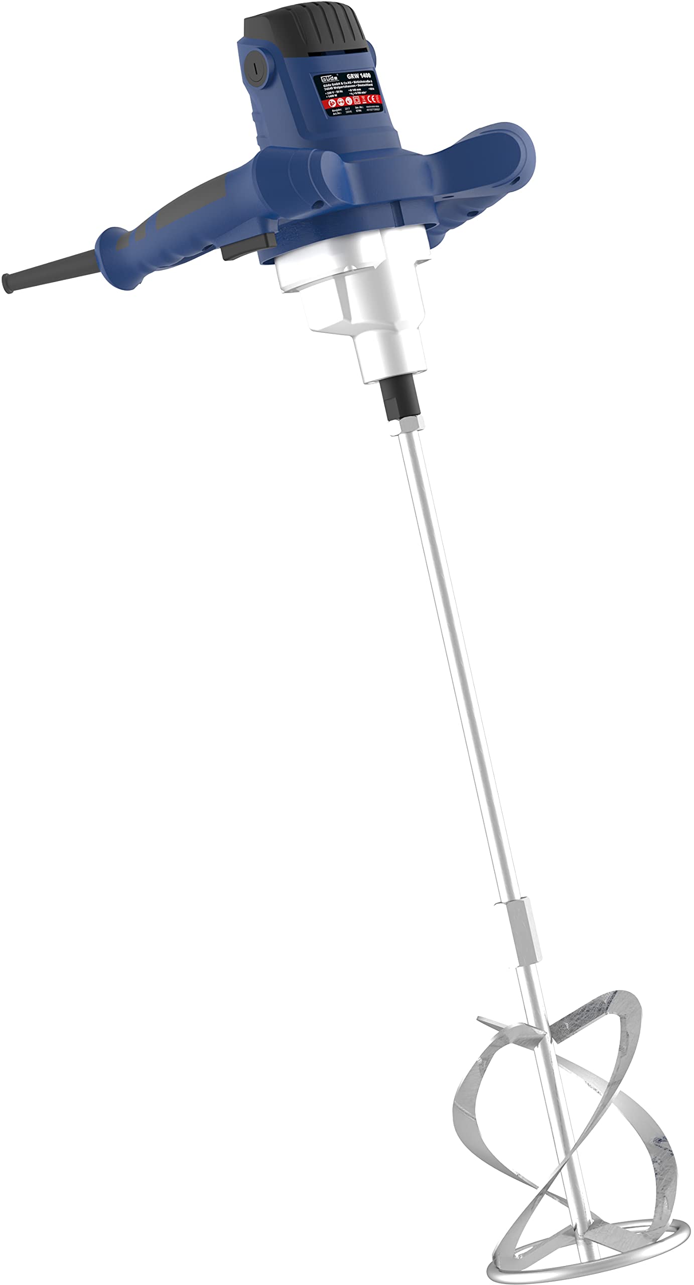 Güde Rührwerk GRW 1400 (1400 W, stufenlose elektronische Drehzahlregulierung im Griff 0-760 1/min, Metallgetriebe, ergonomisch, Rühreraufnahme M14, Rührer ø 140 mm für pulverförmige Bauwerkstoffe)