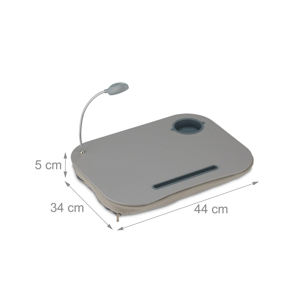 Relaxdays Laptopkissen, LED-Licht, tragbar, flacher Lapdesk, mit Getränkehalter, weiches kleines Schosstablett, grau