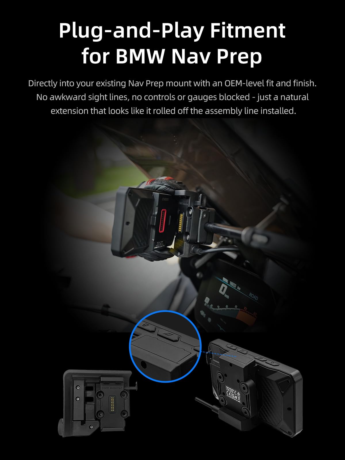 CHIGEE AIO-5 Play for BMW Motorcycles, 3-Pin Interface, Plug-and-Play Smart Display with Apple CarPlay & Android Auto, 60FPS, IP68 Waterproof, Built-in GPS, Anti-Theft Alarm, Data Reading