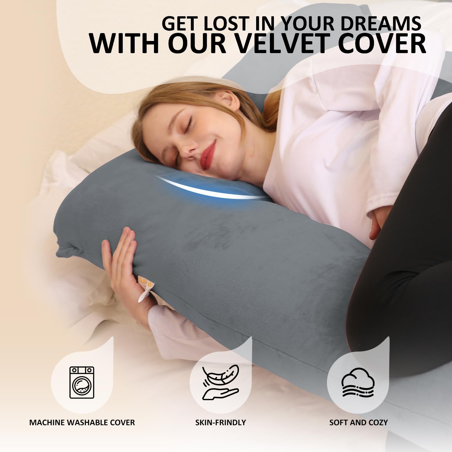 Chilling Home Schwangerschaftskissen, U Form Seitenschläferkissen mit Bezug U Kissen Stillkissen groß Lagerungskissen, Kissen für Frauen und Seitenschläfer(Schwarz Blau)