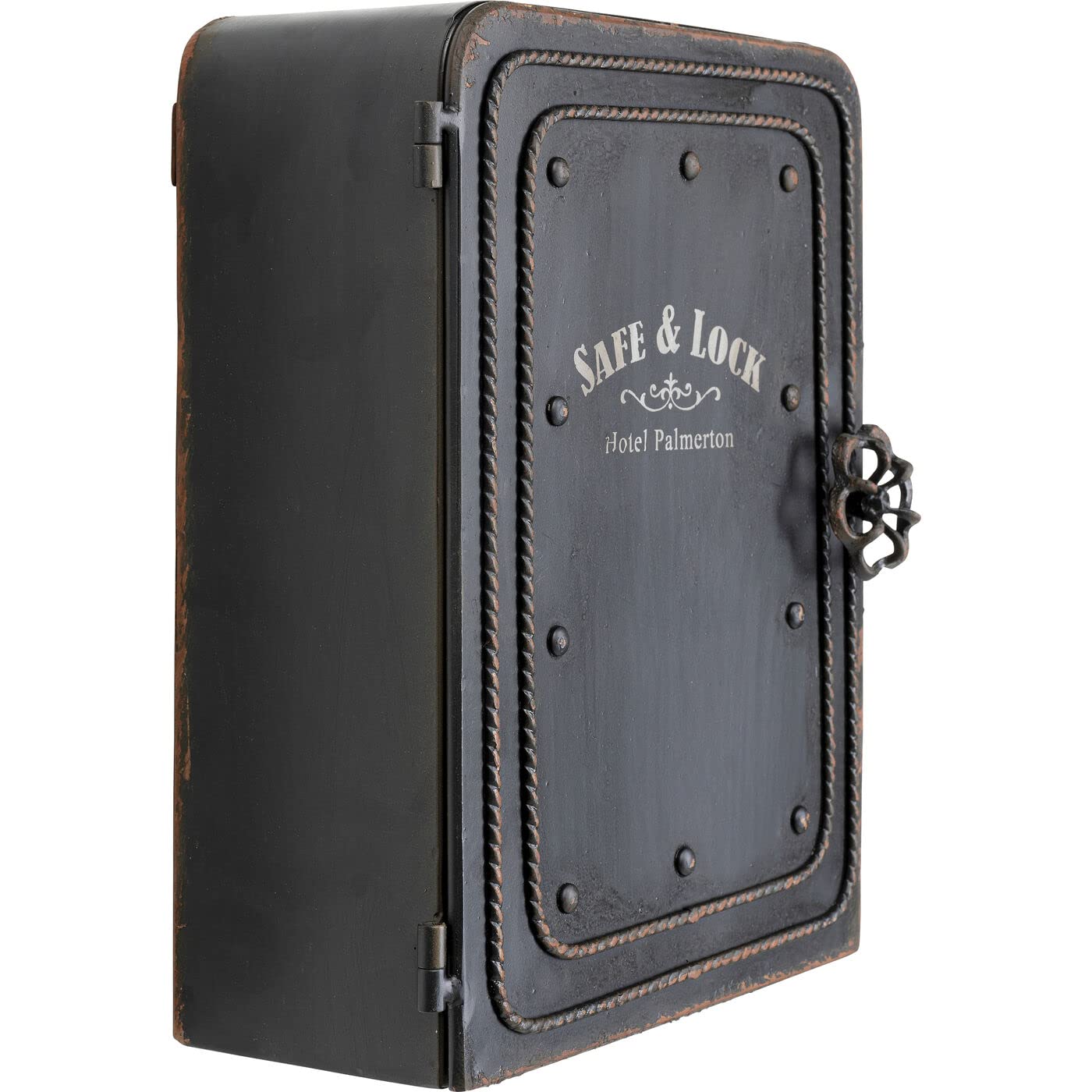 Kare Design Schlüsselkasten Safe, Schwarz, Schrank, Vintage Safe, mit 6 Haken, Stahl, Klein, 31x24x13 cm (H/B/T)