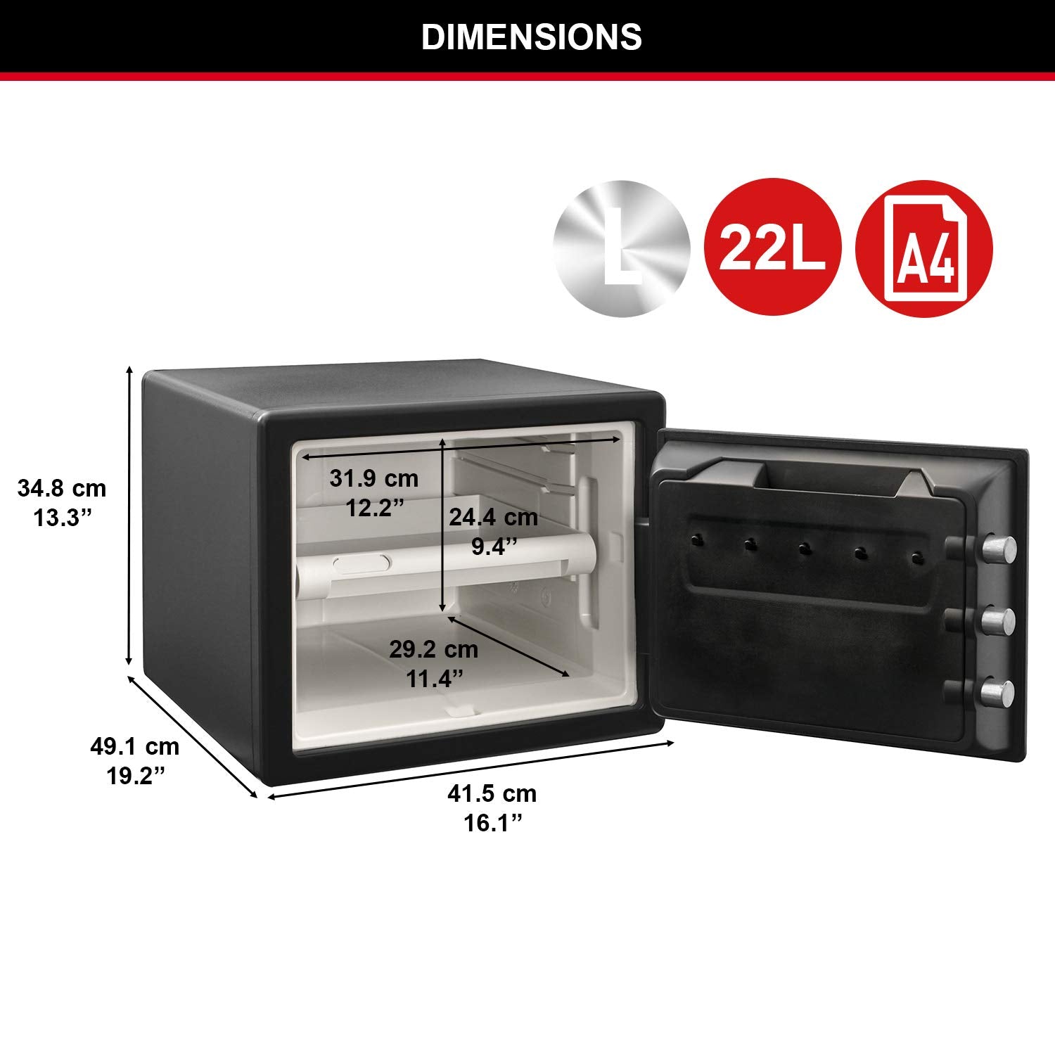 Master Lock Tresor Feuerfest und Wasserdicht mit Zahlencode, Dreifacher Schutz - Flug, Feuer und Flut, elektronische Kombination, 22,8L, 34.8 x 41.5 x 49.1 cm