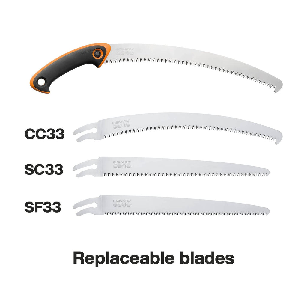 Fiskars Profi Handsäge für frisches Holz, Grobzahnung, Hochwertiges Stahl-Sägeblatt, Inklusive Aufbewahrungsköcher, Schwarz/Orange, Sägeblattlänge: 33 cm, SW-330, 1020199