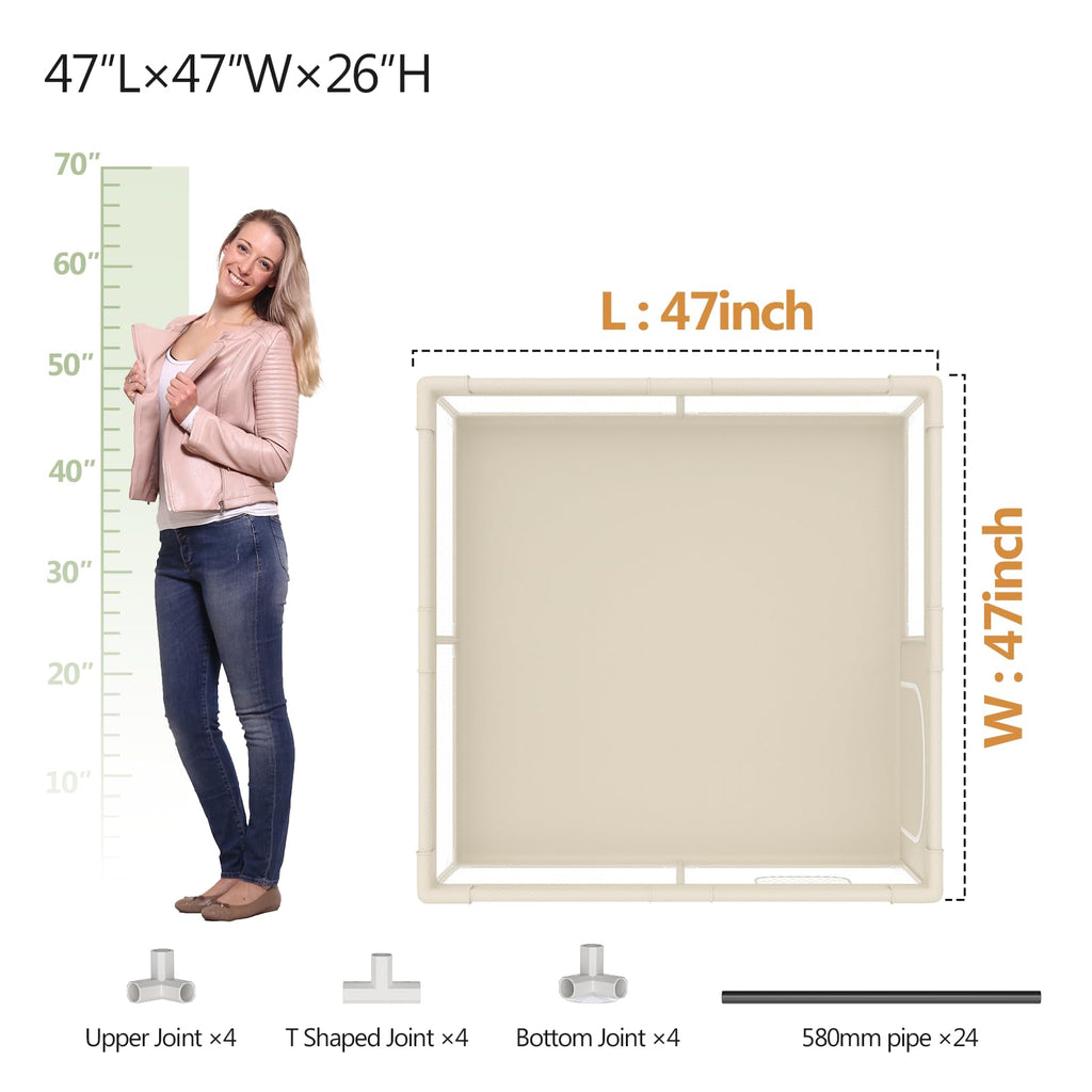 Fodoss Baby Laufgitter mit Matte, 120x120cm Laufstall Baby, mit Matratze, Atmungsaktives Netzdesign, Laufstall für die Wohnung-Beige